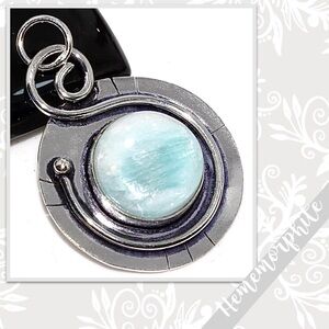 Hemimorphite Large Eclectic Silver Artisan Pendant 1.7” (Pale Aqua / Mint Green)